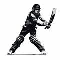 Bold Graphic Illustration Of Cricket Player Batting In Black And White Royalty Free Stock Photo