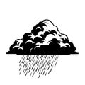 Stylized black cloud with heavy rain falling, a simple yet striking weather icon or symbol, isolated on transparent background for Royalty Free Stock Photo