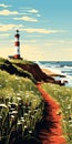 Bold Graphic Illustration Of A Lighthouse In Montauk, New York