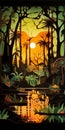 Tropical Landscape Painting With Art Nouveau-inspired Illustrations