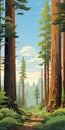 Bold Graphic Illustrations Of Oldgrowth Redwoods In California Royalty Free Stock Photo