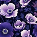 Bold Graphic Purple Poppies On Dark Fabric Background