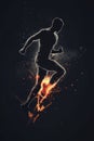 A bold and graphic representation of a heartbeat transforming into the silhouette of an athlete in