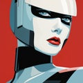 Bold Graphic Style Painting Robot Woman By Kevin Neal