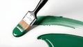 bold green stroke of paint with brush marks on a white background