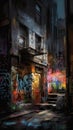 Bold and Gritty Urban Chaos in Contemporary Era: A Digital Street Art Masterpiece .