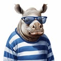 Bold And Grotesque: A Rhino In Striped Shirt And Sunglasses