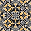 Bold hand drawn floral quilt. Vector pattern seamless background. Symmetry geometric abstract illustration. Trendy retro Royalty Free Stock Photo