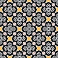 Bold hand drawn star flower quilt. Vector pattern seamless background. Symmetry geometric abstract illustration. Trendy