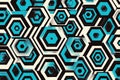 Bold hexagonal shapes interlocked in black and turquoise, arranged in a seamless pattern with depth, Royalty Free Stock Photo