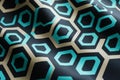 Bold hexagonal shapes interlocked in black and turquoise, arranged in a seamless pattern with depth, Royalty Free Stock Photo