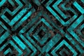 Bold hexagonal shapes interlocked in black and turquoise, arranged in a seamless pattern with depth, Royalty Free Stock Photo