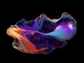 Bold holographic liquid metal shape. 3D Holographic Neon Fluid Waves. Iridescent chrome melted bubble drop. Ai generated