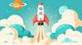 A bold illustration of a rocket soaring through the sky, capturing the thrill of space exploration and adventure Royalty Free Stock Photo