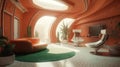 Futuristic Terracotta Orange and Sage Green Interior Desig