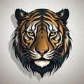 Bold And Intense Tiger Head Illustration On Grey Background