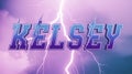 Bold italicized name Kelsey with lightning effect on a colorful backdrop Royalty Free Stock Photo