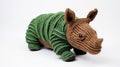 Bold Knitted Rhinoceros Sculpture On White Background