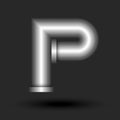 Bold letter P monogram 3d logo metallic pipe with flanges smooth shape, industrial style creative design element Royalty Free Stock Photo