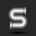 Bold letter S logo monogram 3d metallic pipe with flanges smooth shape, silver creative industrial tech logomark, typography Royalty Free Stock Photo