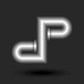Bold letters dp or pd initials monogram 3d logo, combination two silver letters d and p together, metal pipe with flanges smooth