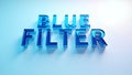 Bold blue filter text displayed in three-dimensional typography on a soft background