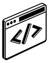 Bold line art illustration of a browser window depicting programming code for software development Royalty Free Stock Photo