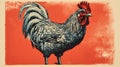Free Range Rooster Art Inspired By Ravi Zupa: Dark Silver And Light Crimson