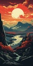 Bold Lithographic Mountain Landscape With Sunshiny Red Cliffs