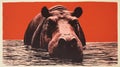 Bold Lithographic Style: Nia Maehlke\'s Intense Gaze Of A Hippopotamus