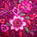 Bold And Luxurious: Vibrant Pink Floral Fabric With Metal Embroidery
