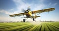 The Bold Maneuvers of a Yellow Plane Spraying Crops in a Sprawling Field