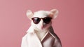 Bold And Masculine White Mouse With Sunglasses In Elegant White Coat