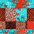 A bold mix of leopard print with fiery florals and cool teal, this pattern brings a daring and tropical touch to