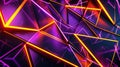 Bold neon purple stripes intertwined with glowing orange triangles on a black background