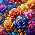 A bold painting of floral art, colorful rose flowers, aesthetic
