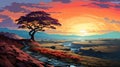 Bold Palette: Adventure Themed Landscape Art Inspired By Traditional African Art