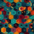 Bold Pattern With Overlapping Hexagons In Bold Colors. Infinite, Seamless Backgrounds. Generative AI