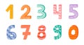 Bold patterned number set in childish naive style. Cute vector numbers for design template, poster, banner, greeting