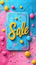 Pink and Blue Sale Sign. Background for Instagram Story, Banner