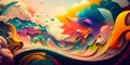 Bold psychedelic waves on a bright background Generative AI