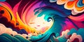 Bold psychedelic waves on a bright background Generative AI