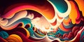 Bold psychedelic waves on a bright background Generative AI