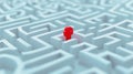 A bold red arrow navigates a complex white maze, symbolizing the journey of finding solutions in a challenging environment Royalty Free Stock Photo