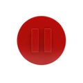A bold red circular pause button icon with two vertical lines isolated on white background Royalty Free Stock Photo