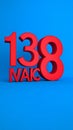 Bold red 3D numbers 138 with word NAIC against a vibrant blue background Royalty Free Stock Photo