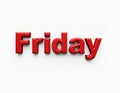 Bold red \'Friday\' text on a white background Royalty Free Stock Photo