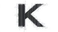 A bold representation of the letter K rendered in a glitchy hacker font style, showcasing thin lines and digital distortion Royalty Free Stock Photo