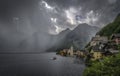 Thunderstorm approaching the picturesque town Hallstatt Royalty Free Stock Photo
