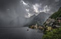 Thunderstorm approaching the picturesque town Hallstatt